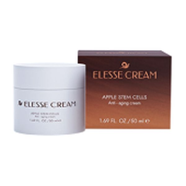 Fehér 50 ml-es Elesse Cream tégely barna dobozzal, rajta alma és apple stem cells felirat