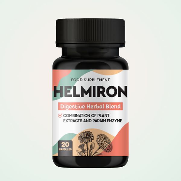 Fekete Helmiron flakon, Digestive herbal blend felirat, 20 kapszula növényi kivonattal és papainnal