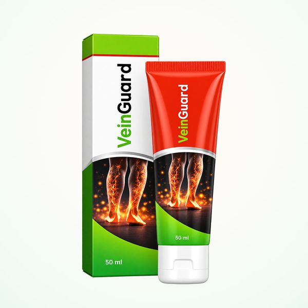 Piros-zöld VeinGuard 50 ml-es tubus dobozzal és tájékoztatóval, lángoló lábak grafikával