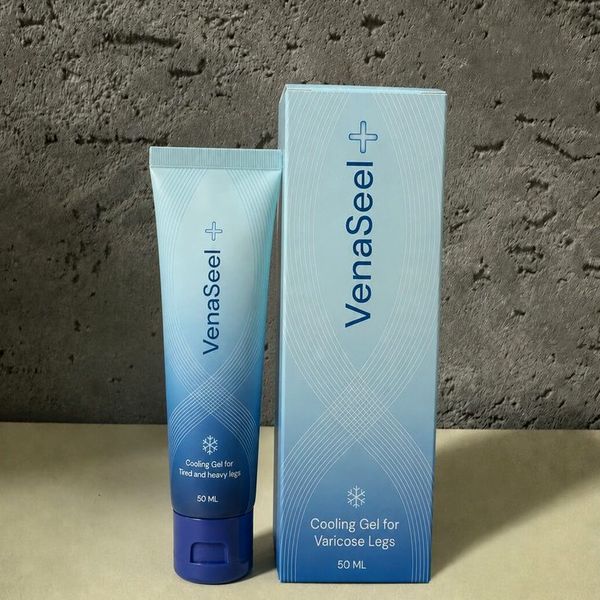 VenaSeel 50 ml-es hűsítő géltubus dobozzal, tired and heavy legs felirattal