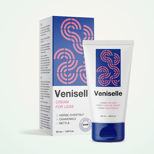 Veniselle 50 ml-es lábkrém tubus és doboz vadgesztenye, kamilla, csalán ábrával